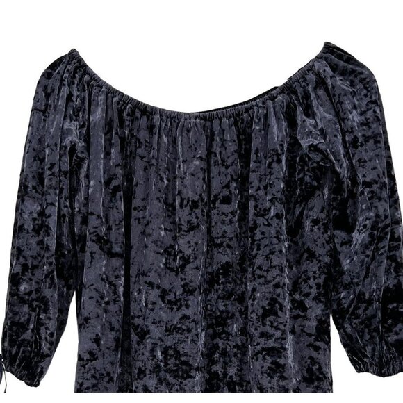 American Eagle Outfitters Blouse Women Small Velour Velvet Blue Peasant Boho Top - Picture 4 of 16